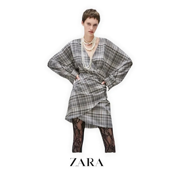 ZARA | Gray | PLAID SATIN EFFECT DRESS - Picture 5 of 13